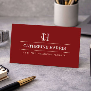 Professional Monogram Financial Advisor Deep Red Business Card