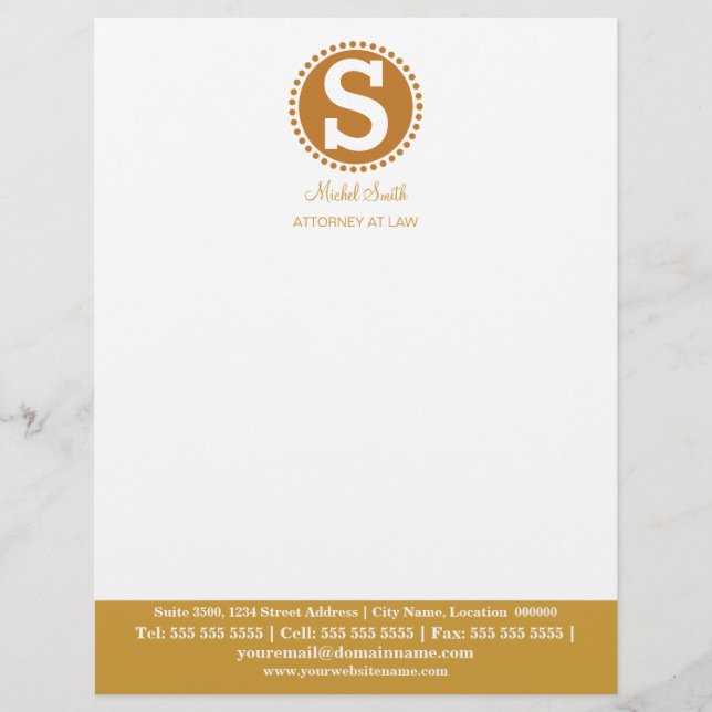 Professional Monogram Gold Custom Letterhead (Front)
