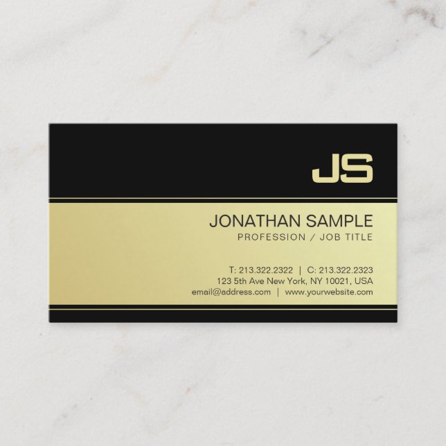 Professional Monogram Gold Look Design Plain Luxe Business Card (Front)