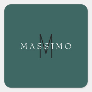 Professional Monogram Grey Blue Your Name Square Sticker