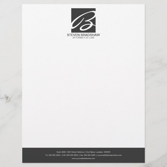 Professional Monogram Grey Customized Letterhead (Front)