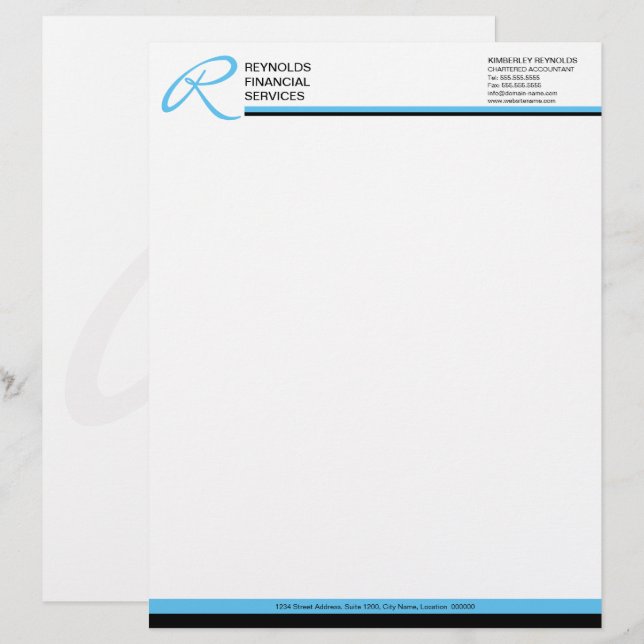 Professional Monogram in Blue Business Custom Letterhead (Front/Back)