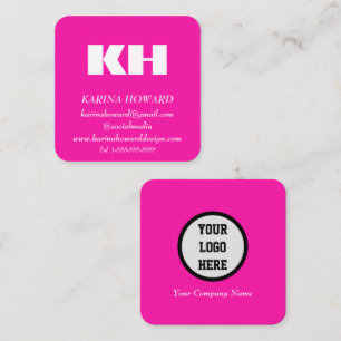 Professional Monogram Logo Hot Pink Elegant  Square Business Card