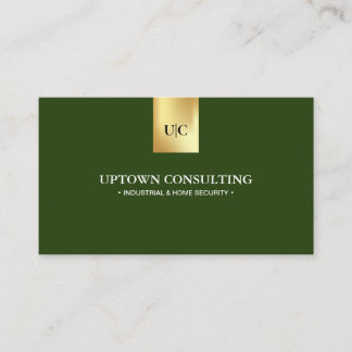 Professional Monogram Logo in Faux Gold Dark Green Business Card