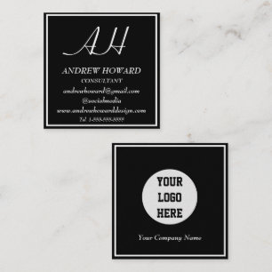 Professional Monogram Logo Masculine Black Square Business Card