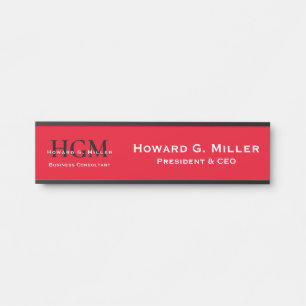 Professional Monogram Logo Red Black White Door Sign