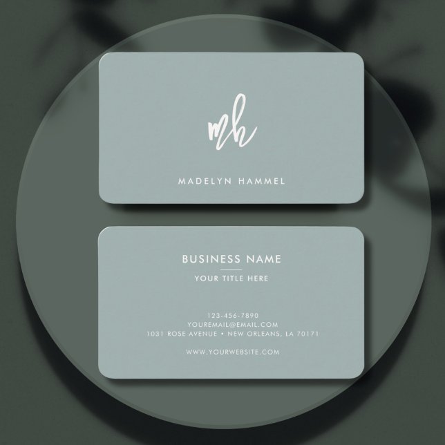 Professional Monogram Minimal Modern Script Sage Business Card (Creator Uploaded)