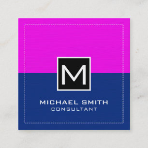Professional Monogram Modern Dark Blue Magenta Square Business Card