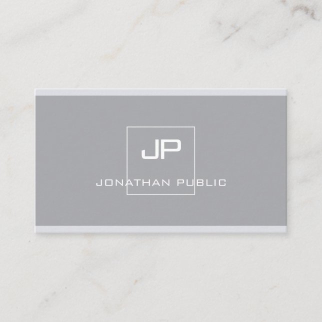 Professional Monogram Modern Elegant Simple Grey Business Card (Front)