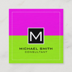 Professional Monogram Modern Lime Magenta Square Business Card