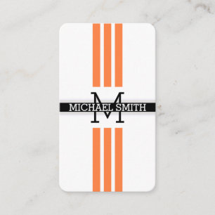 Professional Monogram Modern Mango Tango Stripes Business Card