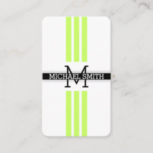 Professional Monogram Modern Moon Green Stripes Business Card