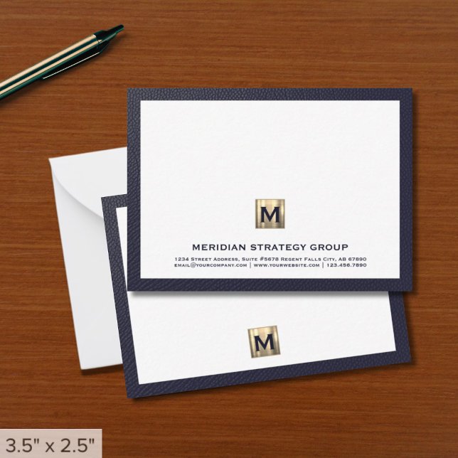 Professional Monogram Navy Blue Border Card (Creator Uploaded)
