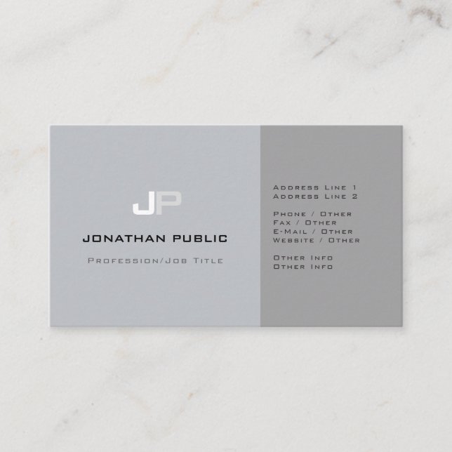 Professional Monogram Plain Elegant Grey Modern Business Card (Front)