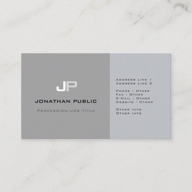 Professional Monogram Plain Elegant Grey Modern Business Card (Front)