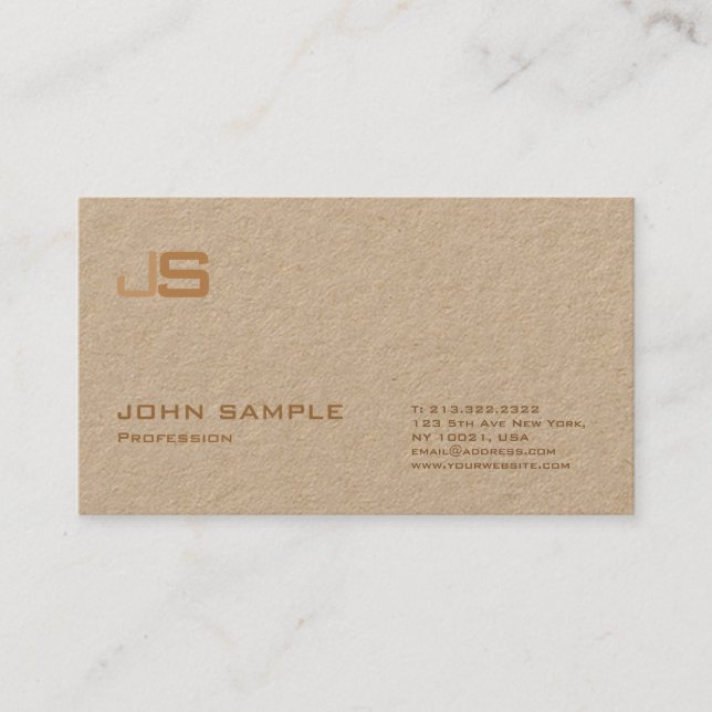 Professional Monogram Premium Kraft Modern Luxury Business Card (Front)