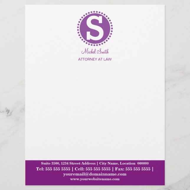 Professional Monogram Purple Custom Letterhead (Front)