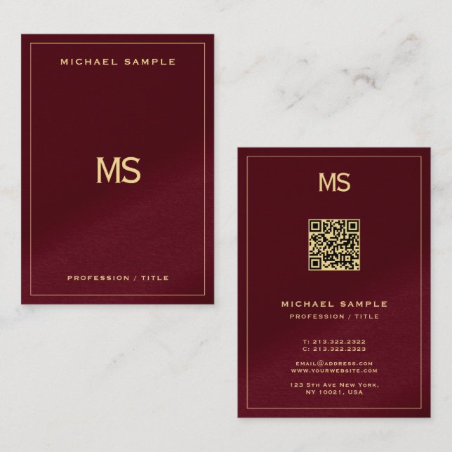 Professional Monogram QR Code Signature UV Matte Business Card (Front/Back)