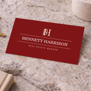 Professional Monogram Realtor Real Estate Deep Red Business Card
