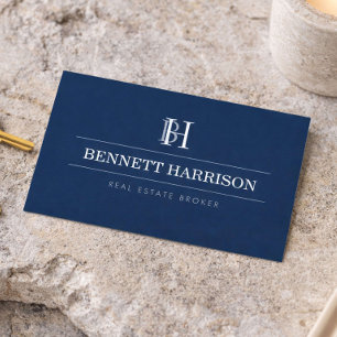 Professional Monogram Realtor Real Estate Navy  Business Card