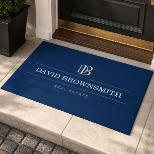 Professional Monogram Realtor Real Estate Navy Doormat