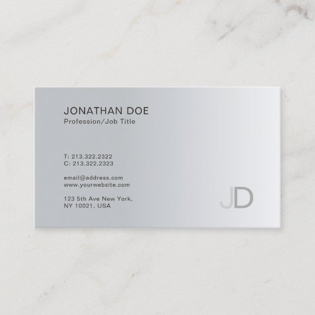 Professional Monogram Silver Minimalist Template Business Card (Front)