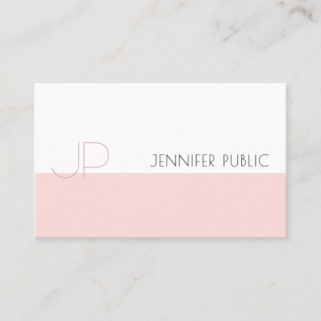 Professional Monogram Sleek Pink Plain Luxury Business Card (Front)