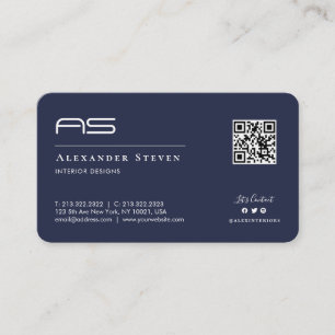 Professional Monogrammed Logo Navy Blue Business Card
