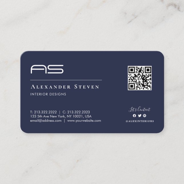 Professional Monogrammed Logo Navy Blue Business Card (Front)