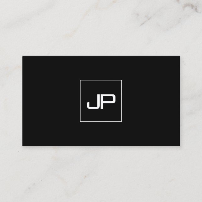 Professional Monogrammed Modern Black And White Business Card (Front)