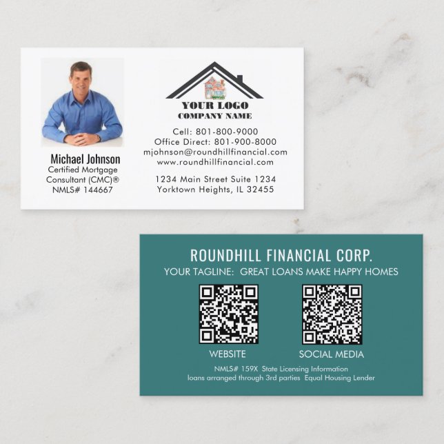 Professional Mortgage Photo Logo QR Code  Business Card (Front/Back)