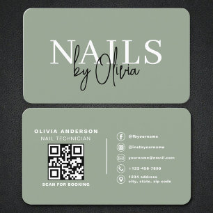 Professional Nail Artist Sage Green QR Code Business Card