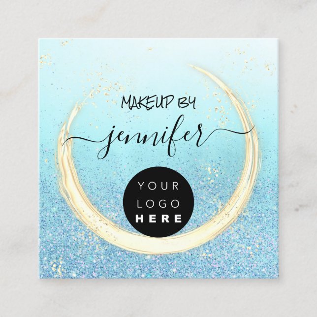 Professional  Nails Beauty Blue Gold Glitter Square Business Card (Front)