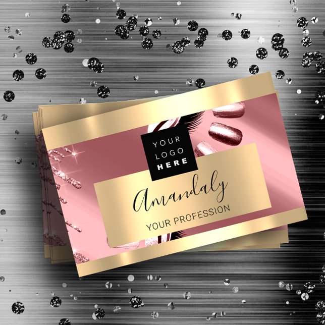 Professional Nails Studio Makeup Logo Gold Rose Business Card (Creator Uploaded)