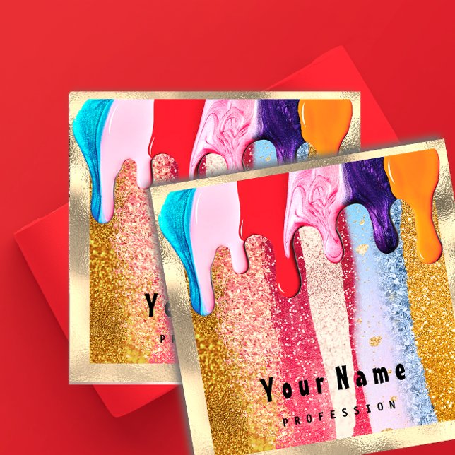 Professional Nais Makeup Gold Glitter Logo Drip Square Business Card (Creator Uploaded)