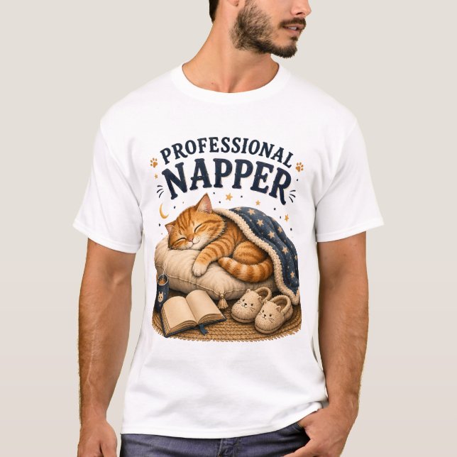 Professional Napper –Cute Sleeping Cat Cosy Design T-Shirt (Front)