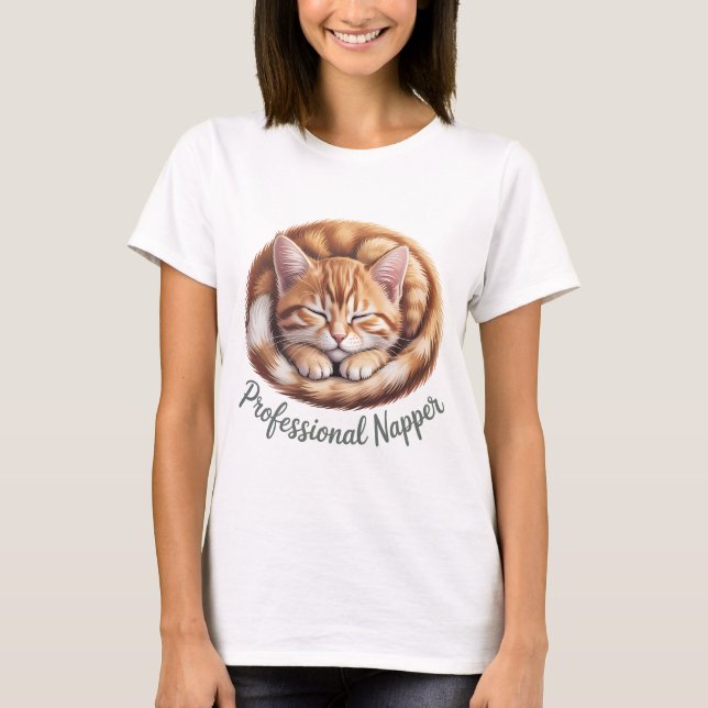 Professional Napper Cute Sleeping Orange Cat | Fun T-Shirt (Front)