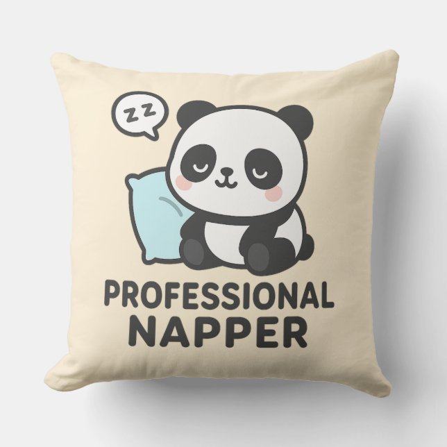 Professional Napper Panda Throw Pillow (Front)
