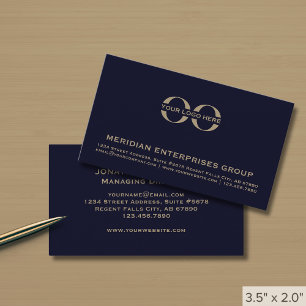 Professional Navy and Gold Logo Business Card