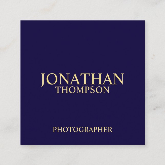Professional Navy Blue and Gold Square Business Card (Front)