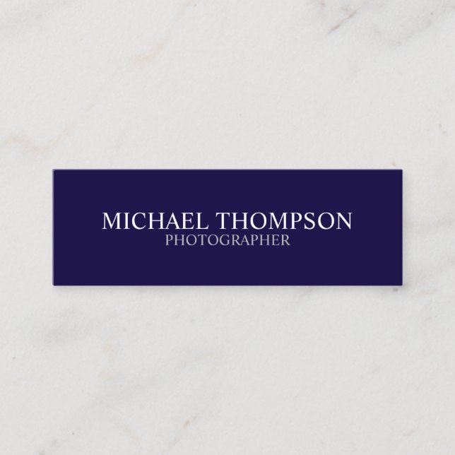 Professional Navy Blue and White Mini Business Card (Front)