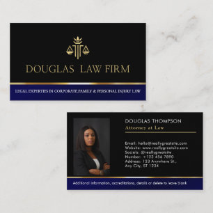 Professional Navy Blue Attorney Photo  Business Card