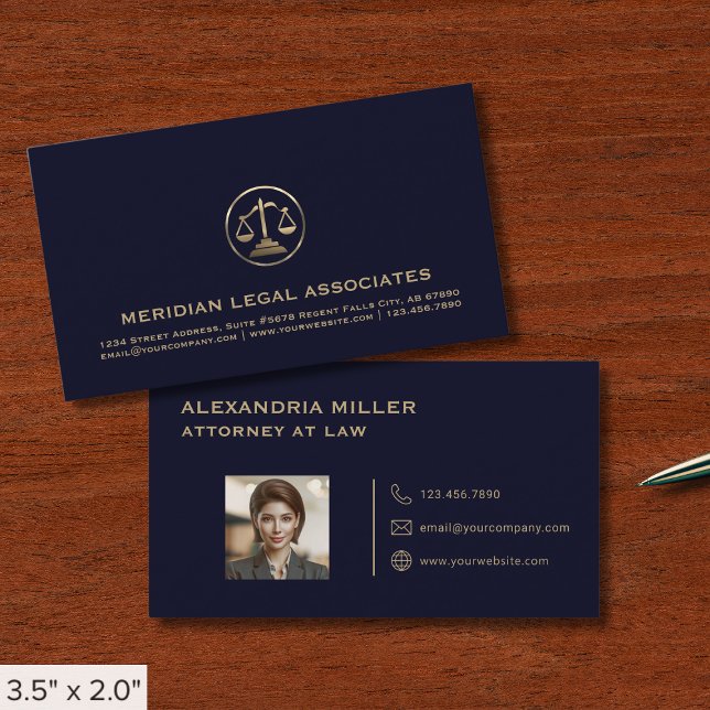 Professional Navy Blue Attorney Photo Business Card (Creator Uploaded)