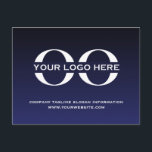 Professional Navy Blue Company Logo Postcard<br><div class="desc">This navy blue postcard with a professional company logo is perfect for sending business correspondence or advertising your company. The simple yet sleek design will make a lasting impression on clients and colleagues alike. This high-quality postcard is printed on durable paper with a glossy finish that will protect your message...</div>