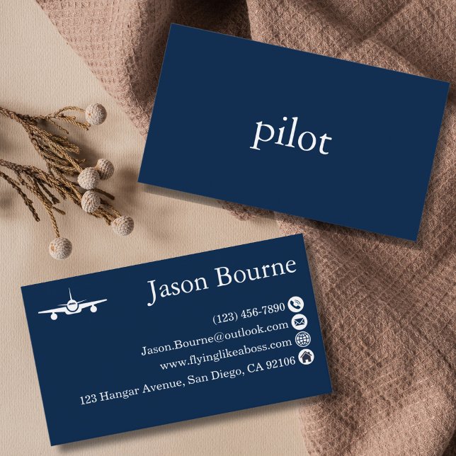Professional Navy Blue Employee Aviation Company Business Card (Creator Uploaded)