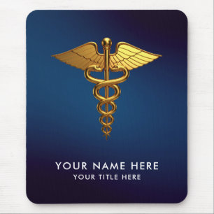 Professional Navy Blue Gold Caduceus Medical  Mouse Pad