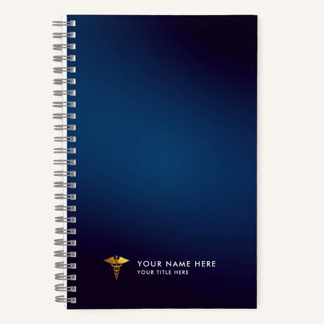 Professional Navy Blue Gold Caduceus Medical Notebook (Front)