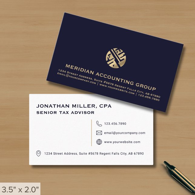 Professional Navy Blue Gold Logo Business Card (Creator Uploaded)