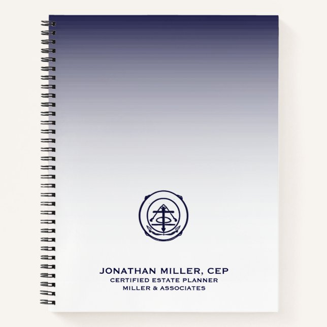 Professional Navy Blue Gradient Notebook (Front)