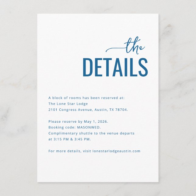 Professional Navy Blue Minimalist Details Enclosure Card (Front)